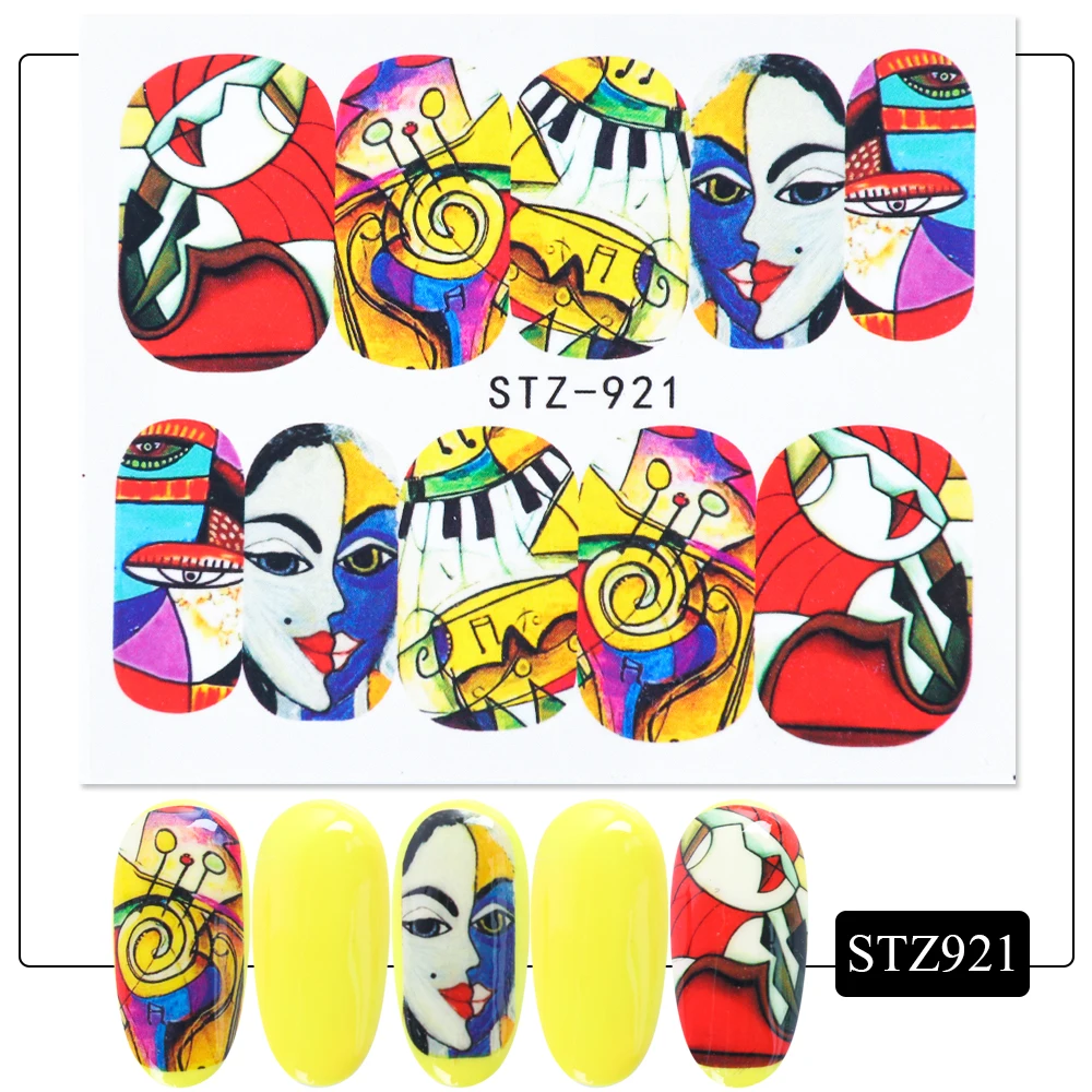 1pc Abstract Face New Design Water Nail Decals and Sticker Cool Girl Manicure Full Slider Nail Art Decorations Tips CHSTZ906-921