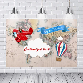 

Custom Adventure Theme Baby Shower Backdrop Airplane Pilot Birthday Party Vintage World Map Background Banner Wall Decorations