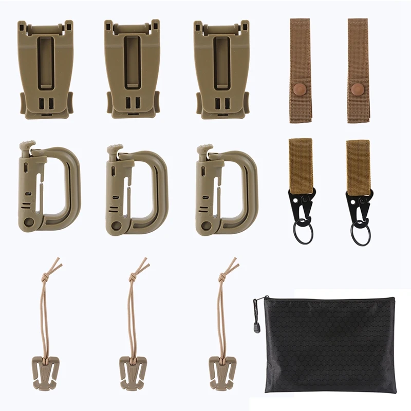 

13pcs/set Outdoor Tactical Backpack Ribbon Accessories Gear Webbing Connecting Buckles Ribbon Clip D Ring Hooks Carabiner