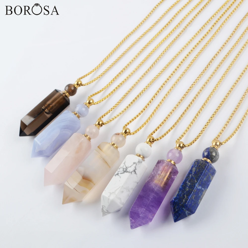 BOROSA Шестигранная натуральная аметиста Агаты эфирное масло диффузор ожерелье 26