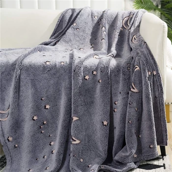 

2020 New Soft Comfortable Fleece Blanket with Star Moon Pattern Glow in the Dark Throw Blanket for Kids Fits All Seasons