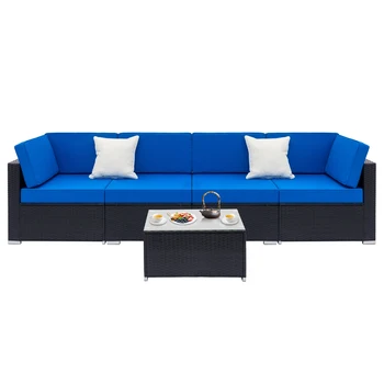 

Fully Equipped Weaving Rattan Sofa Set with 2pcs Corner Sofas & 2pcs Single Sofas & 1 pcs Coffee Table Black Outdoor Sofa