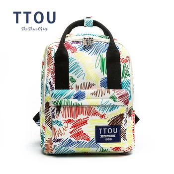 

TTOU Design Colorful Strped Printing Backpack Teenage Girls School Bag Women Backpack Travel Bag Large Capacity Can Put in A4
