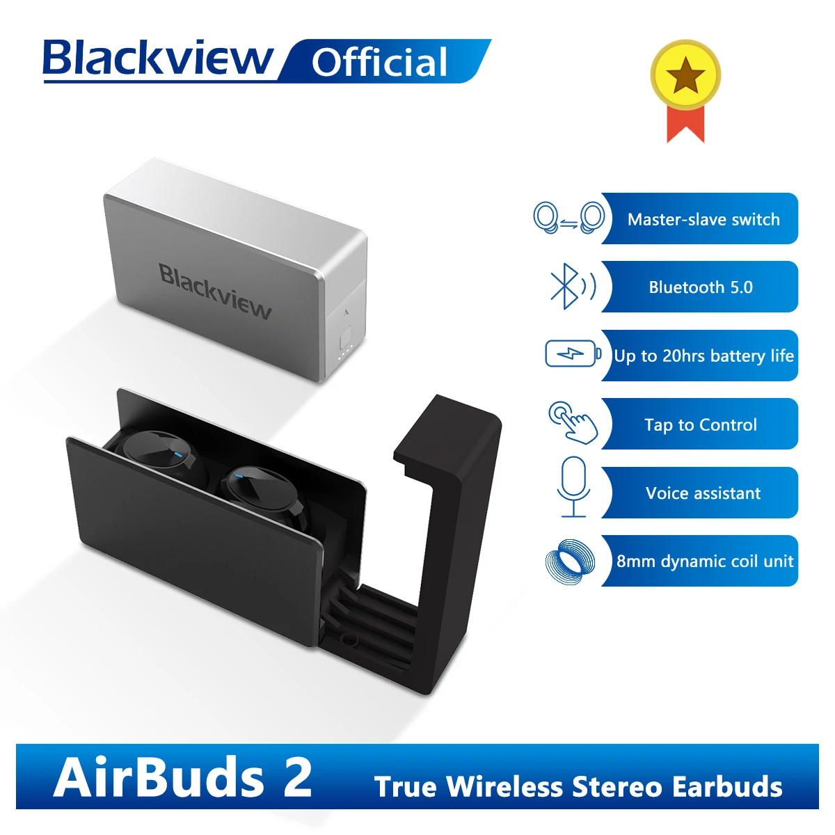 Blackview AirBuds 2 TWS Bluetooth 5.0 Earphones Waterproof Earbuds Headsets Charging Box Wireless Headphone With Microphone | Электроника