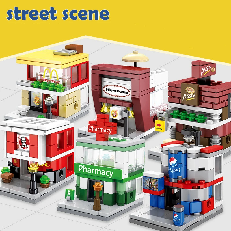 

City Girl Mini Street Scene Retail Store coffe Architectures Models Bricks Assemble Building block Toys for Children Gift
