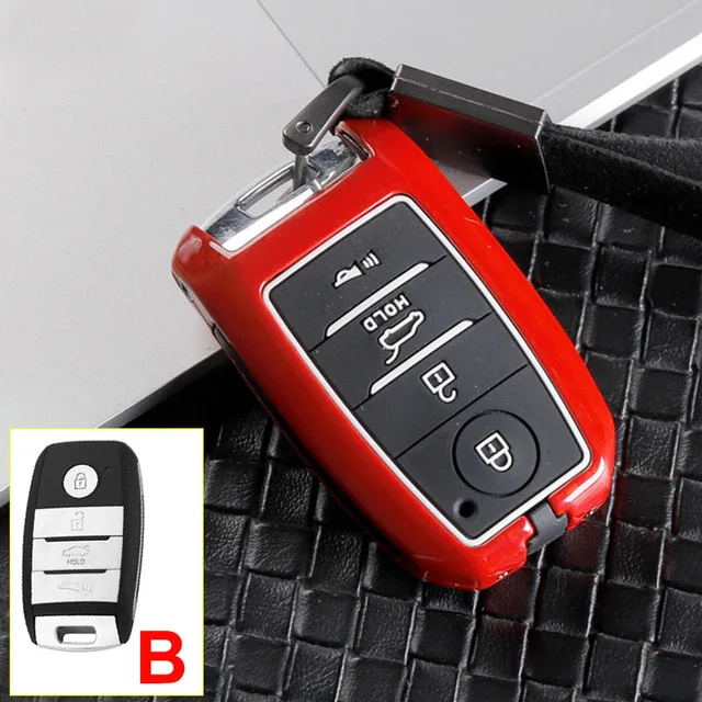 B carbon red Оцинкованный сплав+ силиконовый автомобильный чехол для дистанционного ключа для Kia Ceed Rio 3 4 Sorento Cerato Sportage 4 Ceed Optima Soul - Название цвета: B carbon red