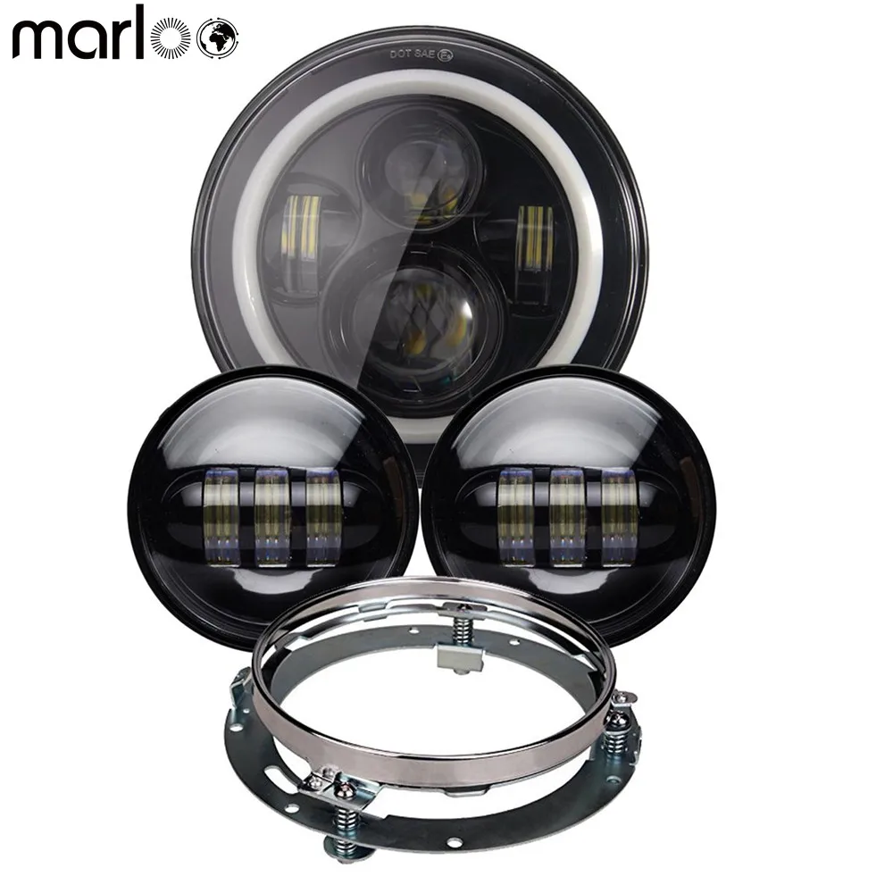 Black Set Мотоцикл Halo 7 дюймов светодиодные фары 4," Противотуманные фары с 7 дюймов Крепление Фары Кронштейн Набор - Цвет: Black Set