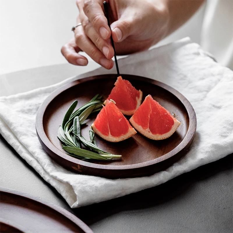 50LF Wood Serving Tray Round Shaped Storage Trays Dessert Dinner Breads Fruit Snacks Food Display Dishes Tea for Kitchen | Дом и сад