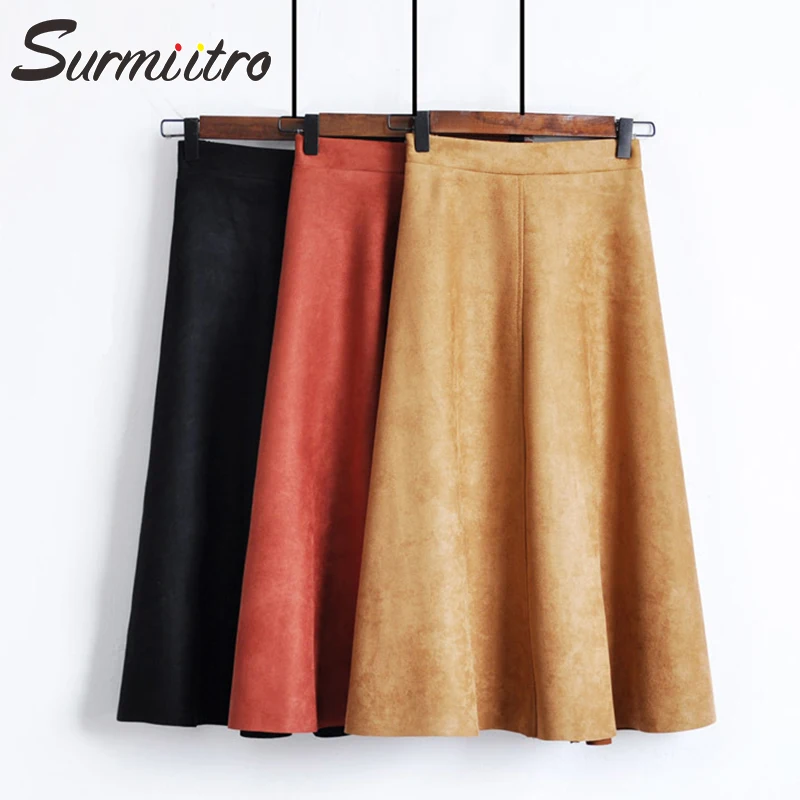 Surmiitro Warm Suede Velvet Midi Skirt Women For Autumn Winter 2019 Ladies Korean High Waist Red Yellow Blue A Line Skirt Female Surmiitro Warm Suede Velvet Midi Skirt Women For Autumn Winter 2019 Ladies Korean High Waist Red Yellow Blue A Line Skirt Female