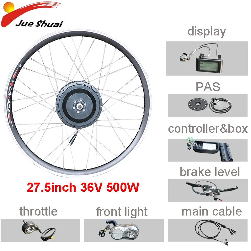 27.5 inch 36V 500W Набор преобразования для электрического велосипеда 26''700c электродвигатель 500 Вт 36V48V электрический велосипед комплект Bicicleta электродвигатель переднего колеса велосипеда Велоспорт - Цвет: 27.5 inch 36V 500W