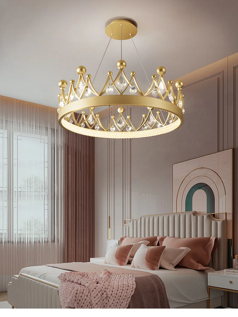 Simple bedroom lamp children's room living room light luxury crown crystal chandelier chandelier light