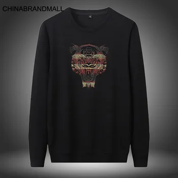 

Autumn Men Plus Fat Plus Size Leisure Round Neck Printing Sweater Male Fat Man Black Backing Shirt Tide