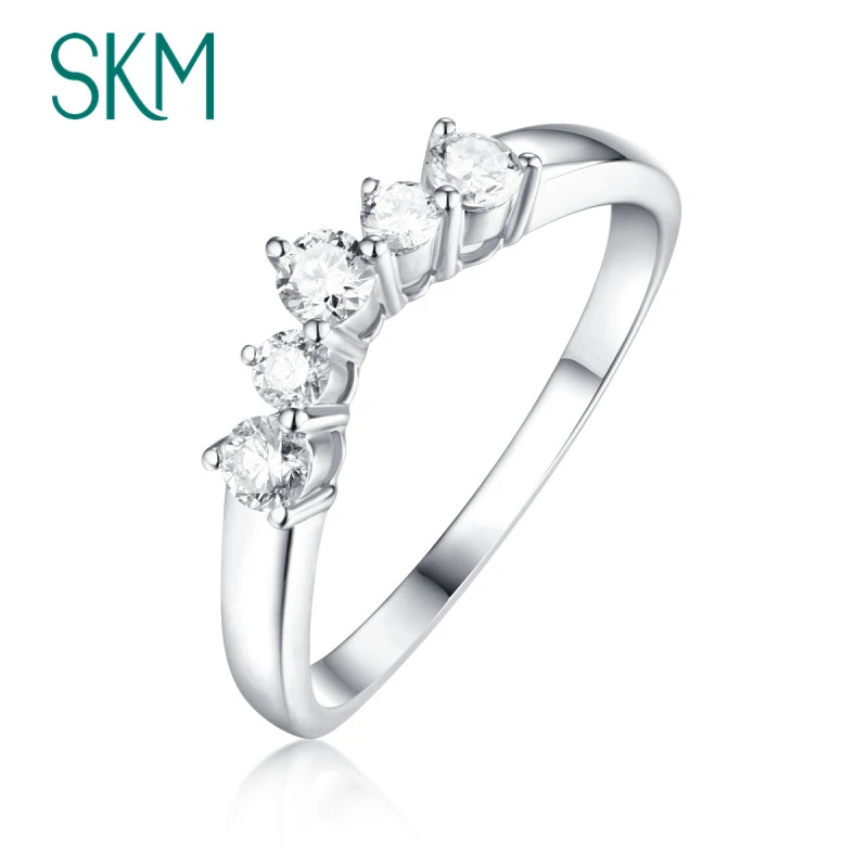 

SKM Five Stone Stacking Ring Unique Antique Curved Wedding Band Ring For Women Birthstone White Gold Rings