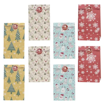 

48 pcs Food Bags Square Bottom Christmas Patterns Paper Oilproof Pastry Pouch for Home Dessert Shop Cafe