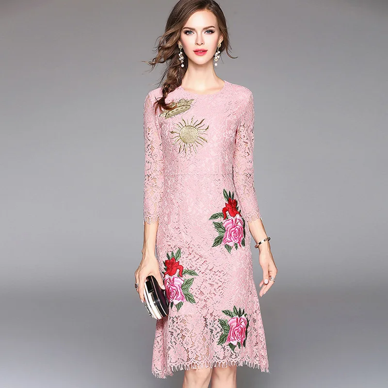 

Ozhouzhan Origional WOMEN'S Dress 2018 Spring High-End Lace Industrial Embroided Dress-Style Slim Fit Fishtail Skirt