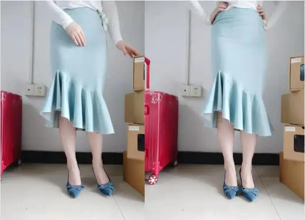 Юбки размера плюс 4XL! Женская осенне-зимняя юбка с завышенной талией, однотонная ковбойская юбка TB3760