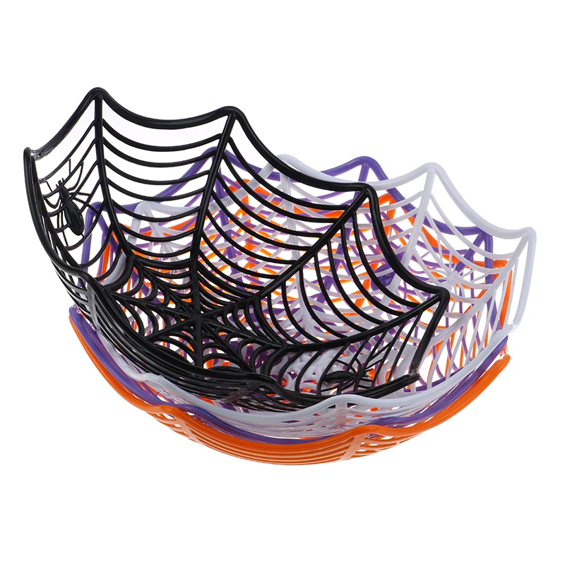 

Halloween Spider Web Candy Basket Black Orange Candy Bowl Plastic Candy Box Halloween Spiderweb Decoration Party Supplies Tools