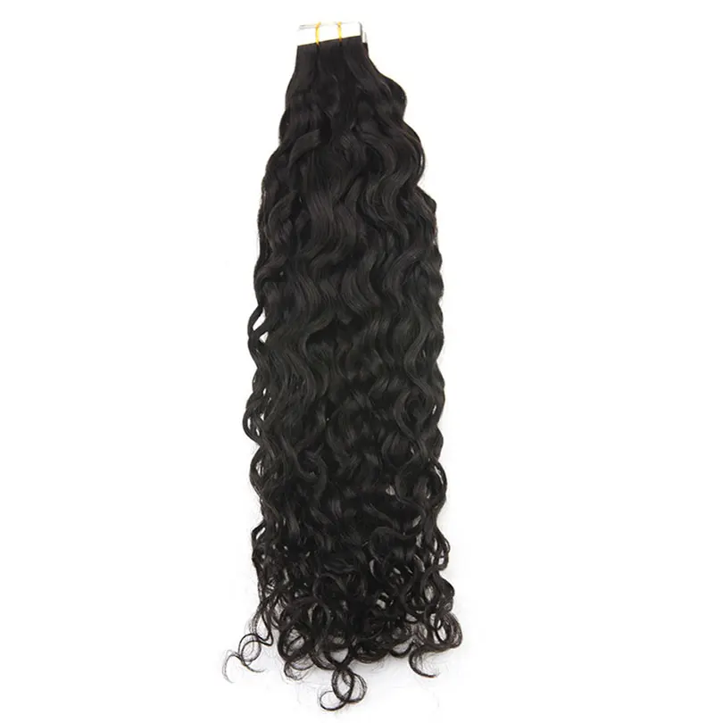 40 Pcs/set Curly Tape in Hair Extensions Injected Real Human Hair Skin Weft Double Sided Adhesive Tape