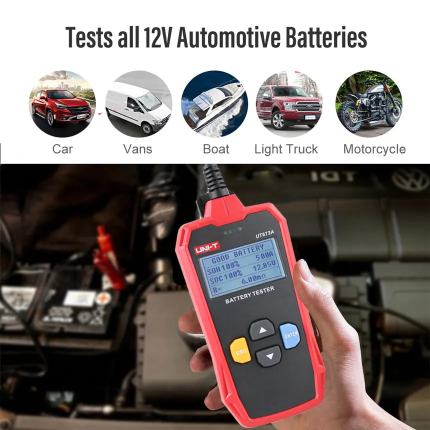 UNI-T UT673A UT675A Car Battery Tester Charger Analyzer 12V 24V Voltage Battery Test Car Battery Tester Charging Scanner Tool 5