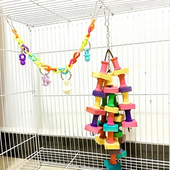 

Parrot Building Blocks Toys Wood Ladder Macaw Rainbow Bite String Toys Chewing Swing Toy For Small Medium And Large Parrots NEW!