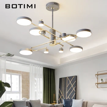 

BOTIMI Layers Chandelier Lighting For Living Room Decoration LED Hanging Dining Light Luxury Bedroom Lamps With Round Lampshades