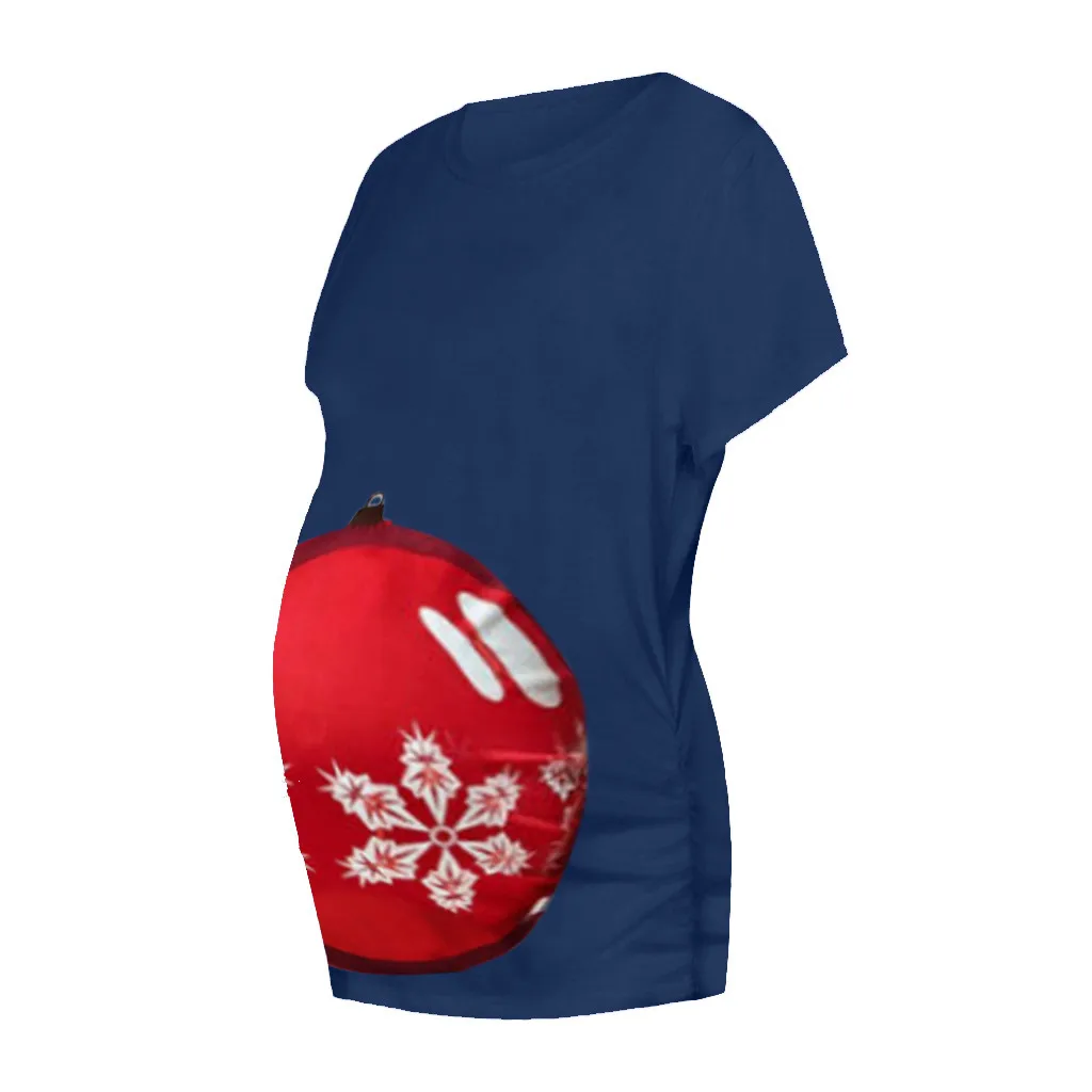 Женская рождественская футболка с круглым вырезом и коротким рукавом с принтом для беременных