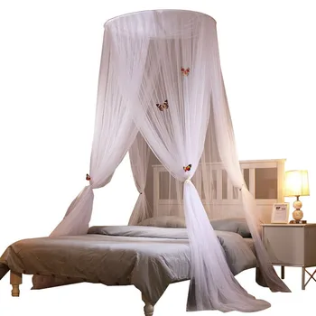 

Three-door Telescopic Mosquito Net Easy To Install Round Hung Dome Mosquito Net with Butterfly Decoration