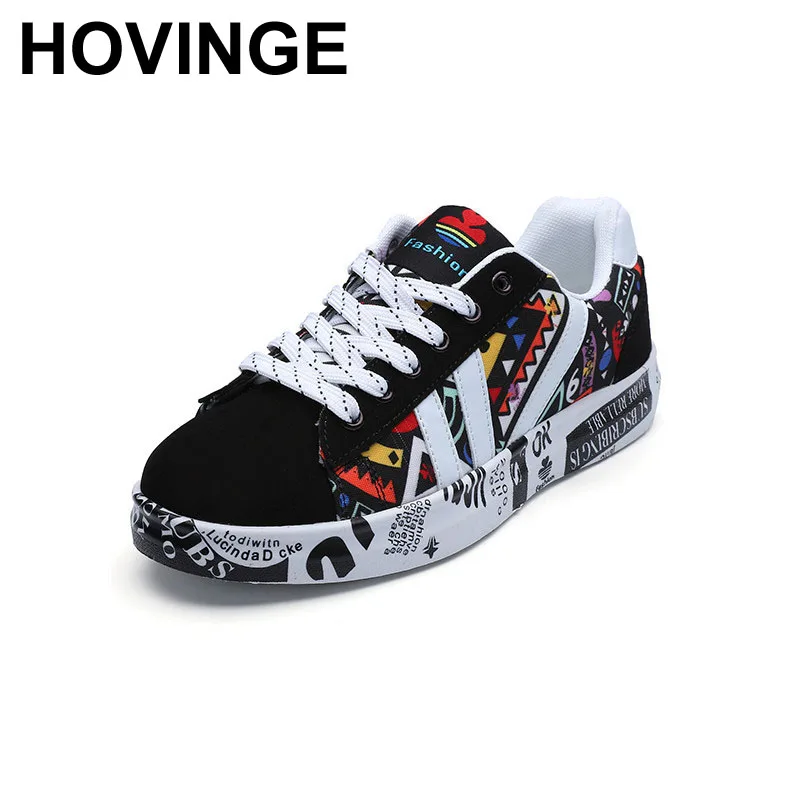 HOVINGE Summer Woman Sneakers White Casual Shoes Lovers Printing Fashion Flat Ladies Vulcanized Shoes
