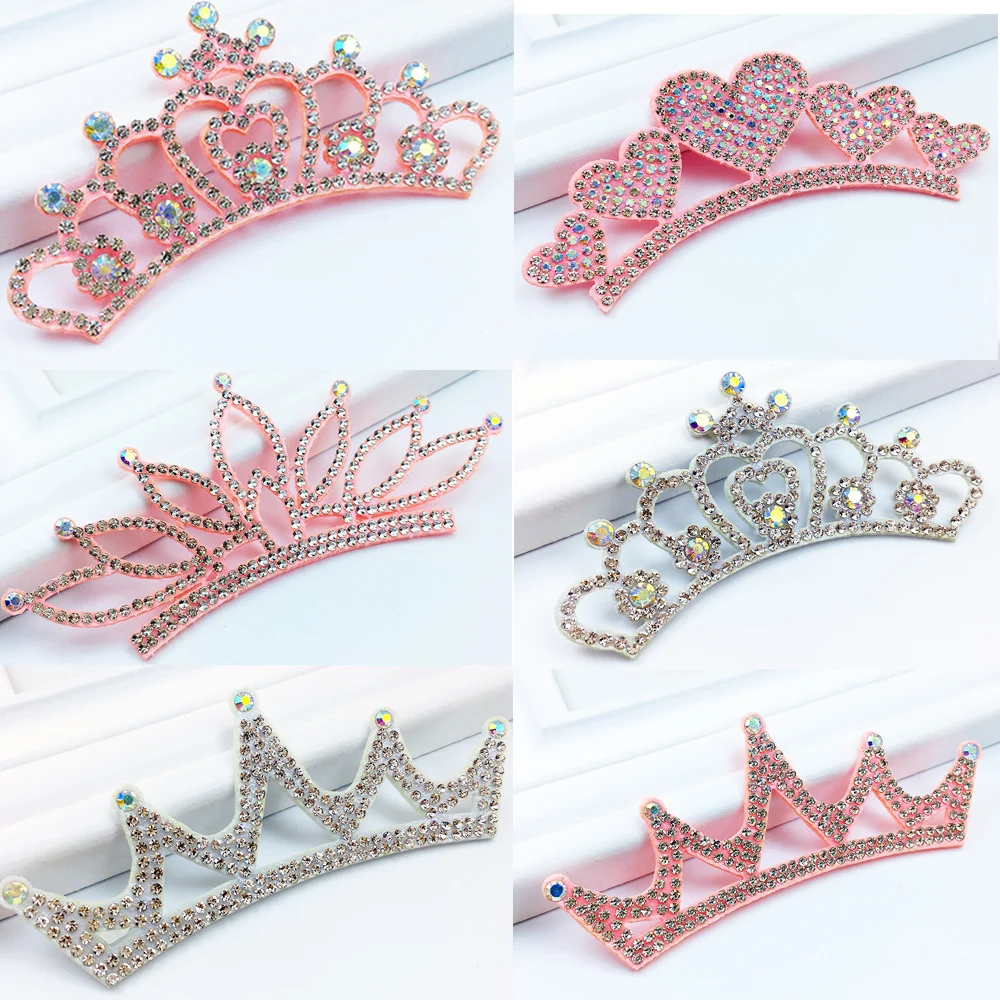 4Pcs Colorful Lovely Princess Silver Rhinestone Crown Cloth Applique for Craft/Wedding/Clothing Decor Patch DIY Accessories | Дом и сад