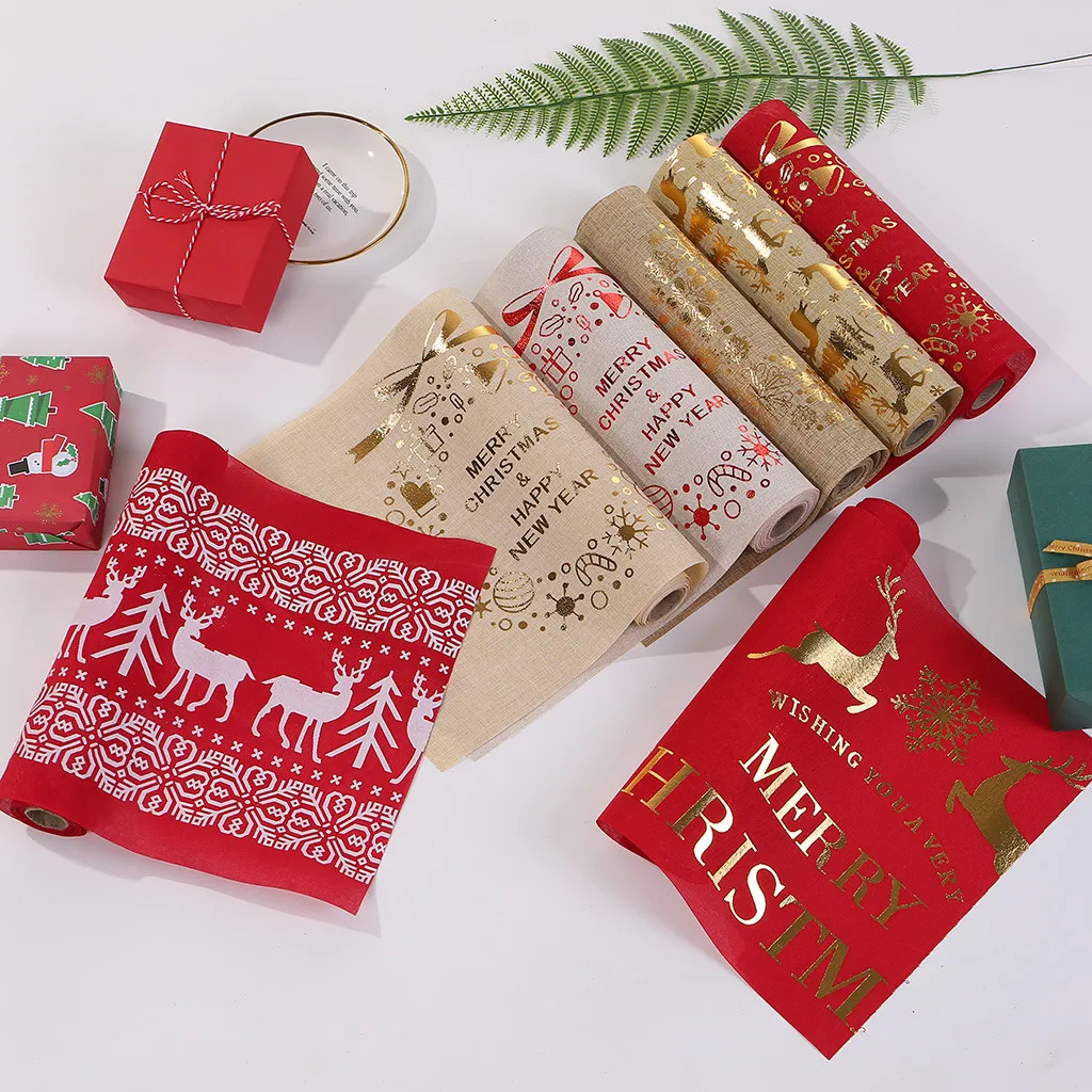 

28x270CM Christmas Table Snowflake Mat Tablecloth Christmas Flag Home Party Decorative Santa Claus Tapestry Table Runners #D