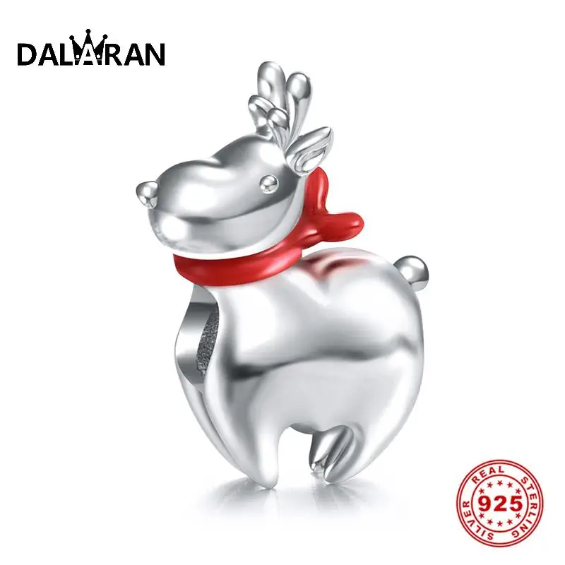 DALARAN Animal Charms 925 Sterling Silver Christmas Deer Enamel Bead Fit Women Pandora Charm Bracelet DIY Jewelry Gift