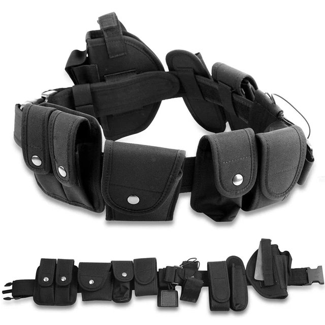 Black Nylon Security Belt Patrol Duty Armed Belt Tactical Belt  Multifunctional Ten-piece Belt Equipment Set (black)