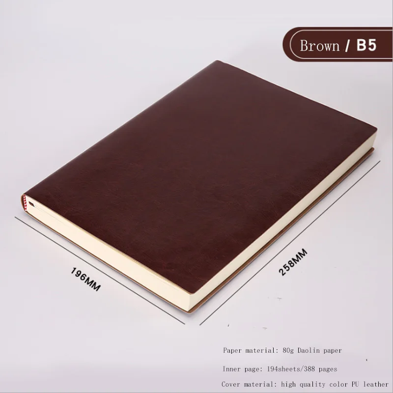 A5, A6, B5, три размера, 4 стиля, 5 цветов, большой деловой ежедневник, кожаный мягкий блокнот, увеличивающий рост, толстый блокнот - Цвет: B5 Brown