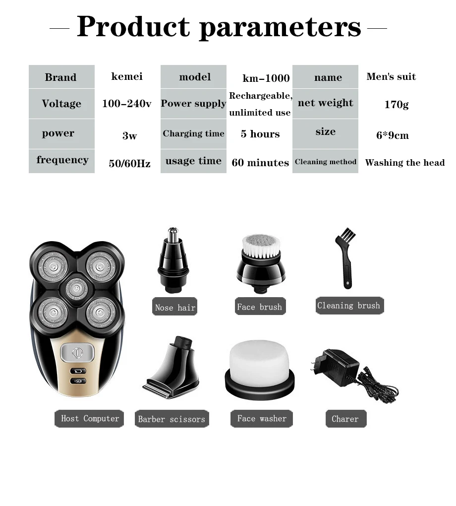 Preise Kemei Elektrische Rasierer männer Bart Trimmer 5 in 1 Multi funktion Rasierer kopf waschbar haar clipper nase haar trimmer 5