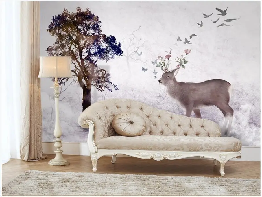 

custom photo 3d wallpaper European hand drawn abstract forest elk living room home decor 3d wall murals wallpaper for walls 3 d