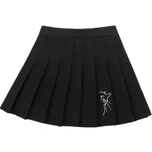 Новинка, летняя женская юбка Harajuku с вышитым котом, свободная юбка трапециевидной формы с высокой талией, Студенческая юбка, Милая Мини-Юбка Для Женщин