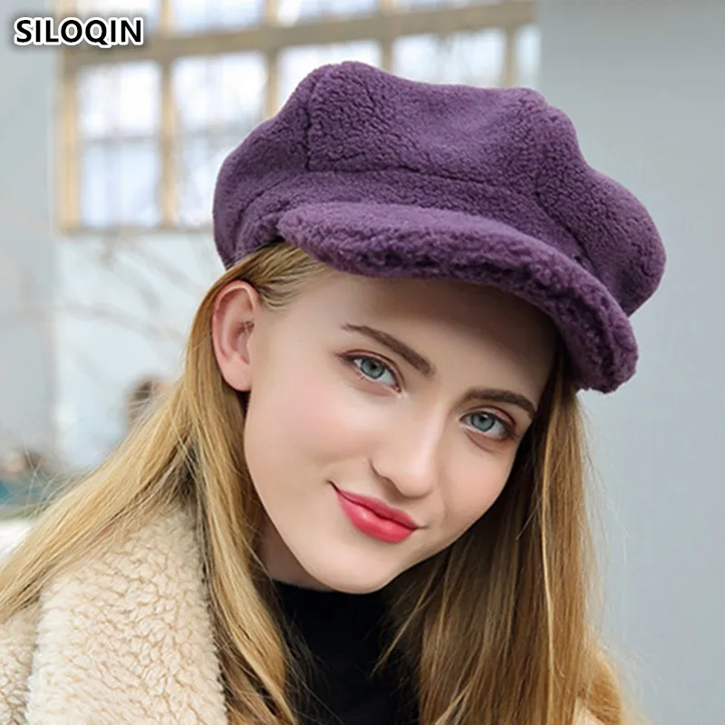 SILOQIN/элегантная женская шапка, теплые береты, меховые шапки, новинка года, зимняя теплая кашемировая модная шапка для студентов, девушек, женская брендовая шапка