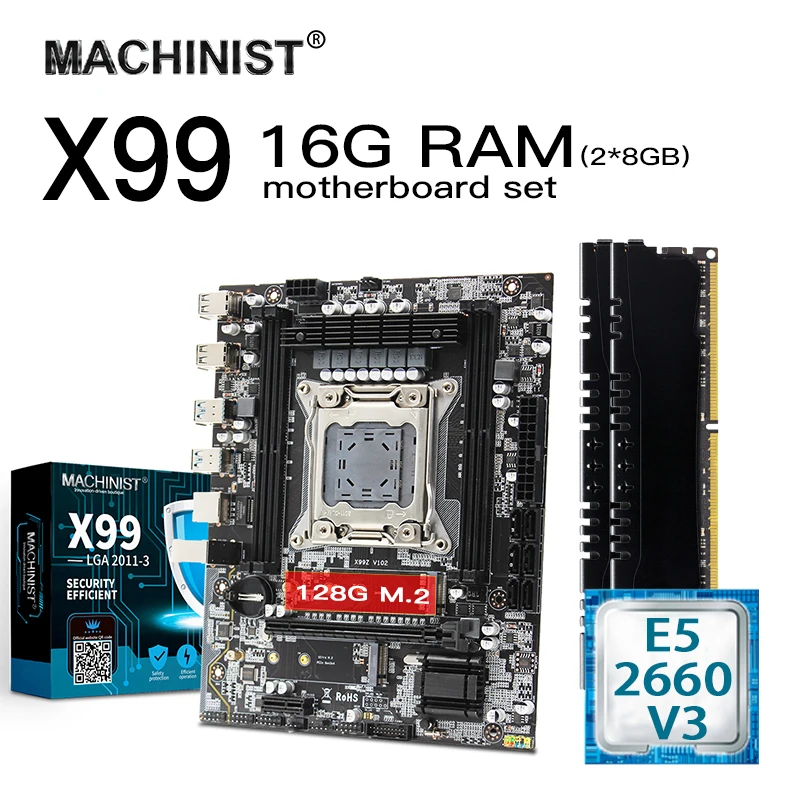 #Special Offers X99 motherboard set kit with Xeon E5 2660 V3 LGA 2011-3 CPU 2*8GB(16GB) 2400MHz DDR4 ECC REG memory RAM MATX NVME M.2 128G SSD