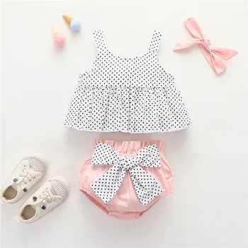 

0-24M Baby Girls' Polka Dot Suspender Vest Sleeveless Pullover Tops Shorts Headband 3-Piece Set Summer Casual Clothing