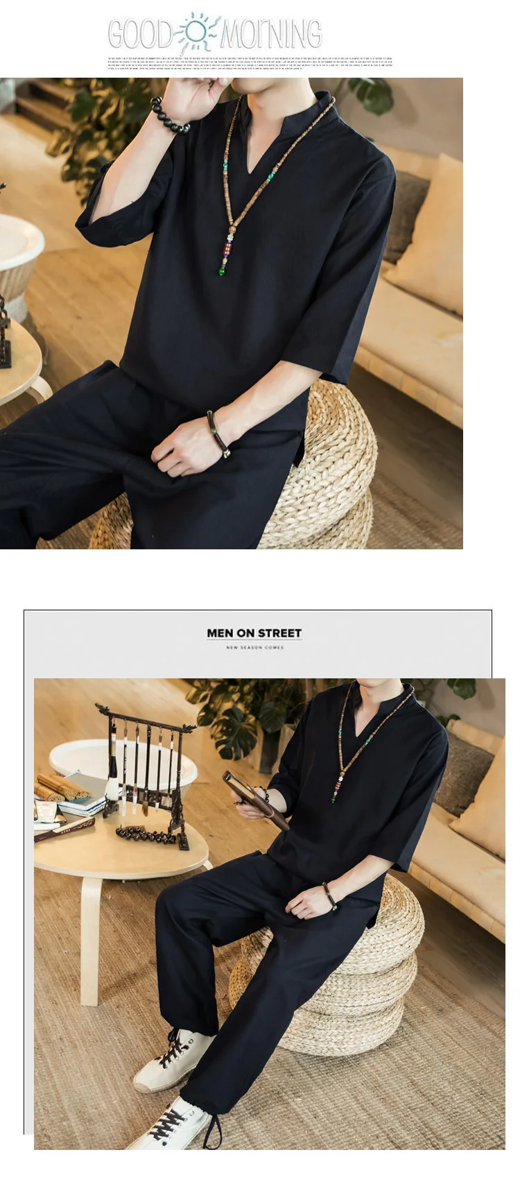 VOGUELEO2019 высококачественный осенний комплект из хлопка и льна, мужские тонкие комплекты с коротким рукавом, однотонные, большие размеры, Свободный Повседневный комплект