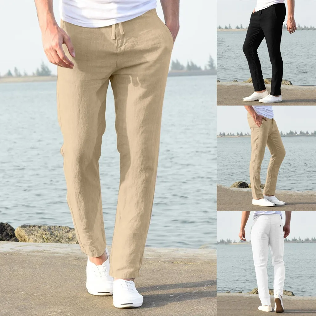 Fashion Summer Linen Pants for Men Ankle Length Sweatpants Thin Plus Size Black Trousers Male Loose Oversize Pants Men Jogger 1