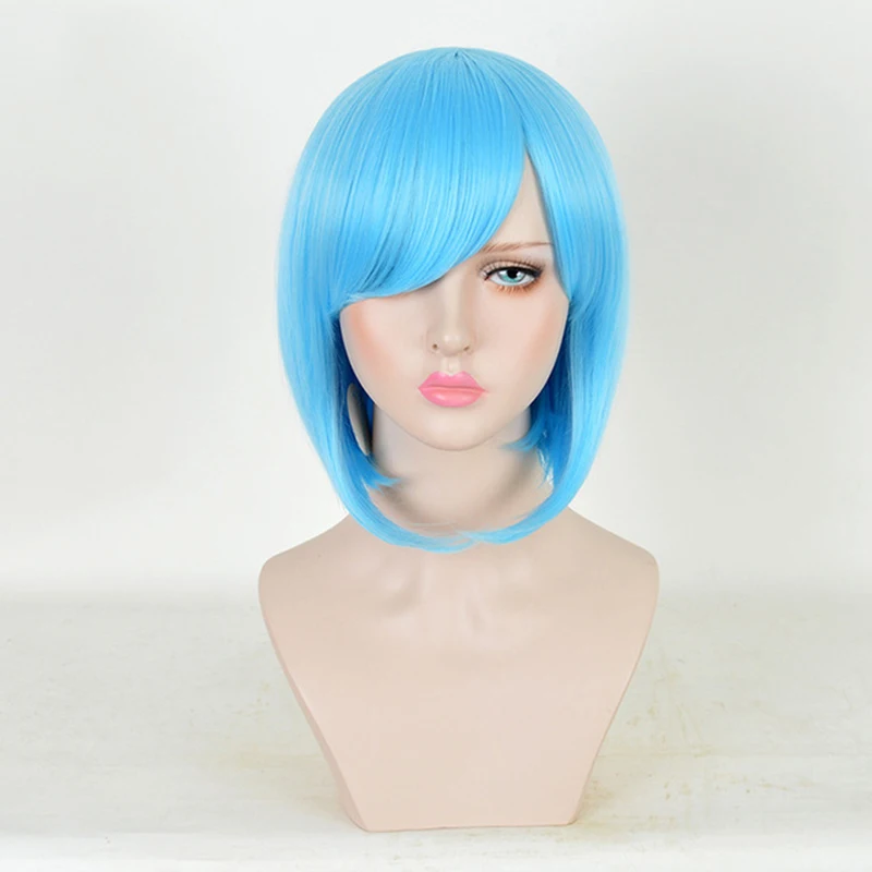

Ktip Up EVA Ayanami Rei Wigs Short Light Blue Heat Resistant Synthetic Hair Perucas Cosplay Wig + Wig Cap