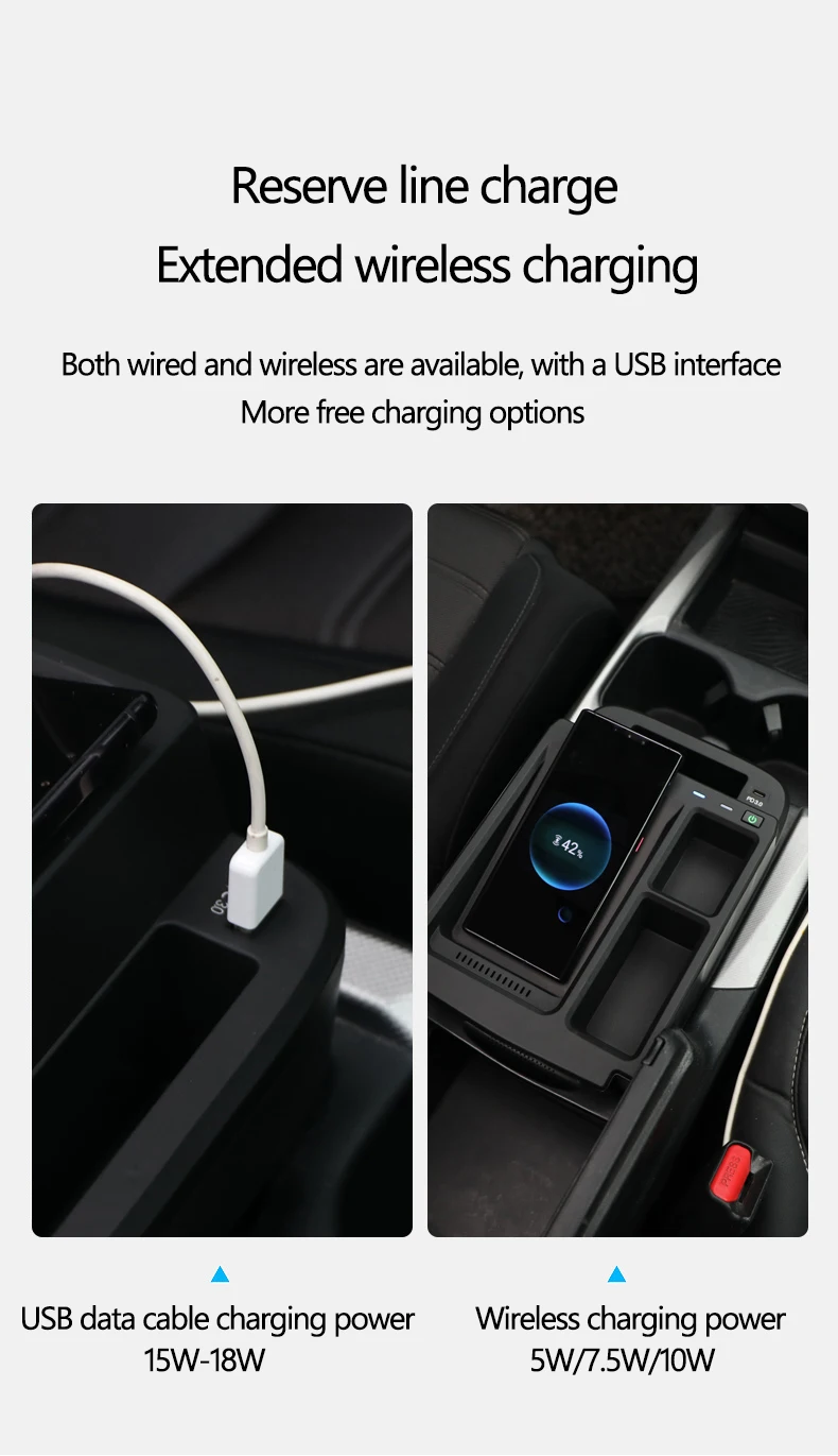 15W Car QI Wireless Charger For Honda CRV Charger 2017-2021 Mobile Phone Tepy-USB-CPD Interface Fast Charging Holder Accessories