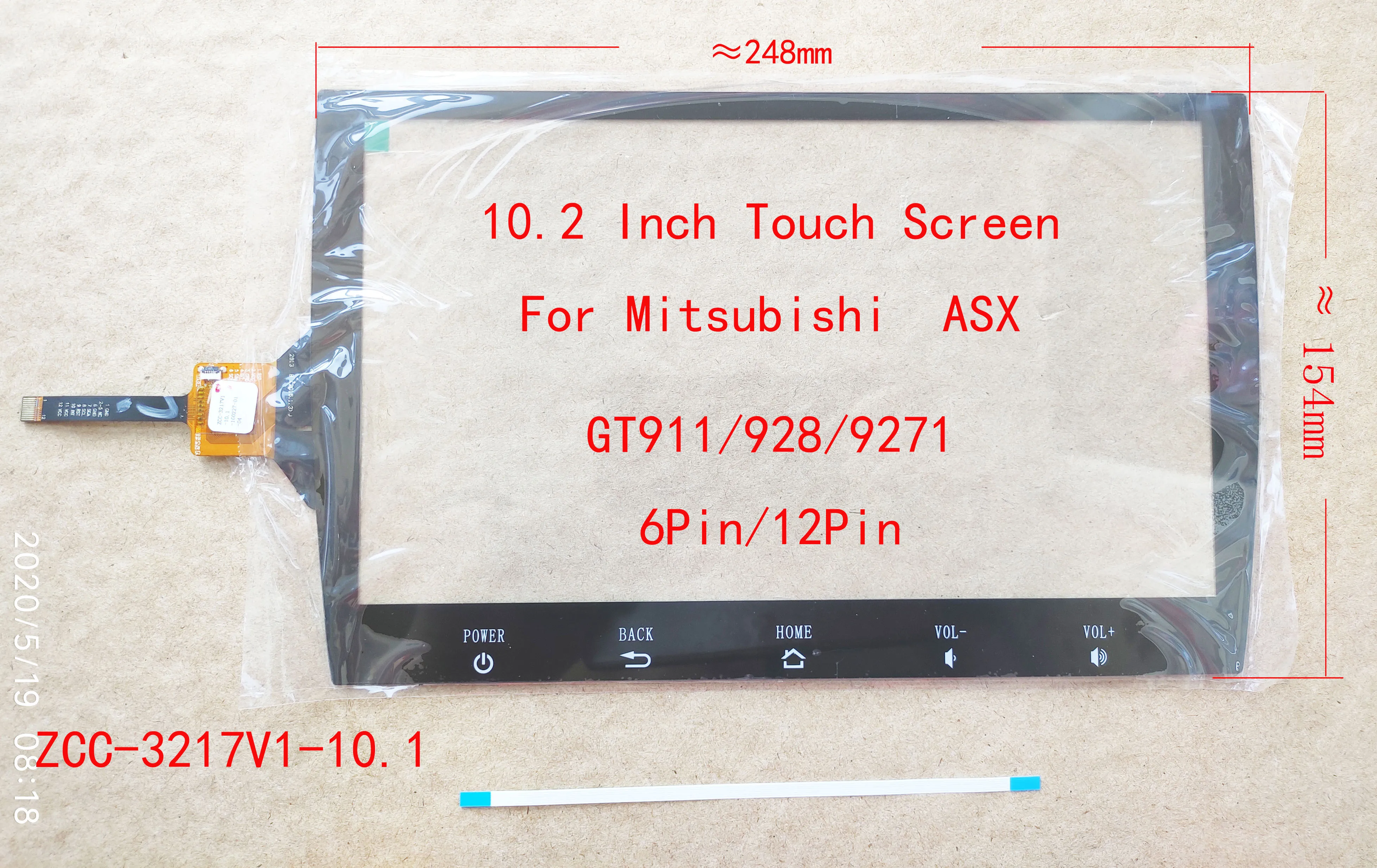 Polegada Digitador da Tela de Toque Sensor para Mitsubishi Asx 928 9271 6pin 12pin Zp2zcc3217v1 Zp2094101 248*149 Milímetros 10.2 Gt911 - Imagem 2