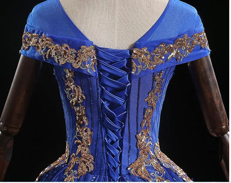 Роскошные Синие Бальные платья благородные Длина пола бальное платье Bling Sequin Appliques party prom Quinceanera платье