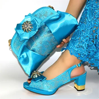 

New fashion party set sky blue sandal shoes and handbag set with rhinestones CR2103, Heel Height 7cm