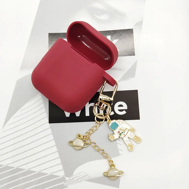 Wine Red Милый космический астронавт, космонавт, брелок для Apple Airpods, чехол, аксессуары, чехол для наушников, силиконовый защитный чехол, коробка, защита от потери - Цвет: Wine Red