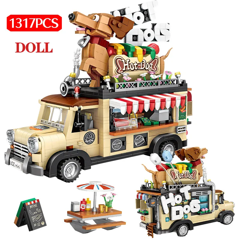 

1317pcs City Hot Dog Cart Car Figurine Model Building Blocks Mini Granules Vehicle DIY Education Mini Bricks Toys for Kids Gifts