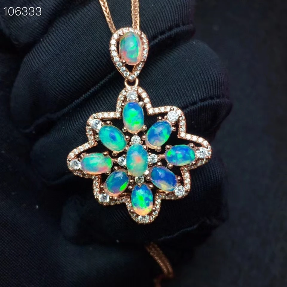 

KJJEAXCMY-925 Sterling Silver Necklace for Women, Fine Jewelry, Natural Opal, Elegant Pendant, Party Gift, New