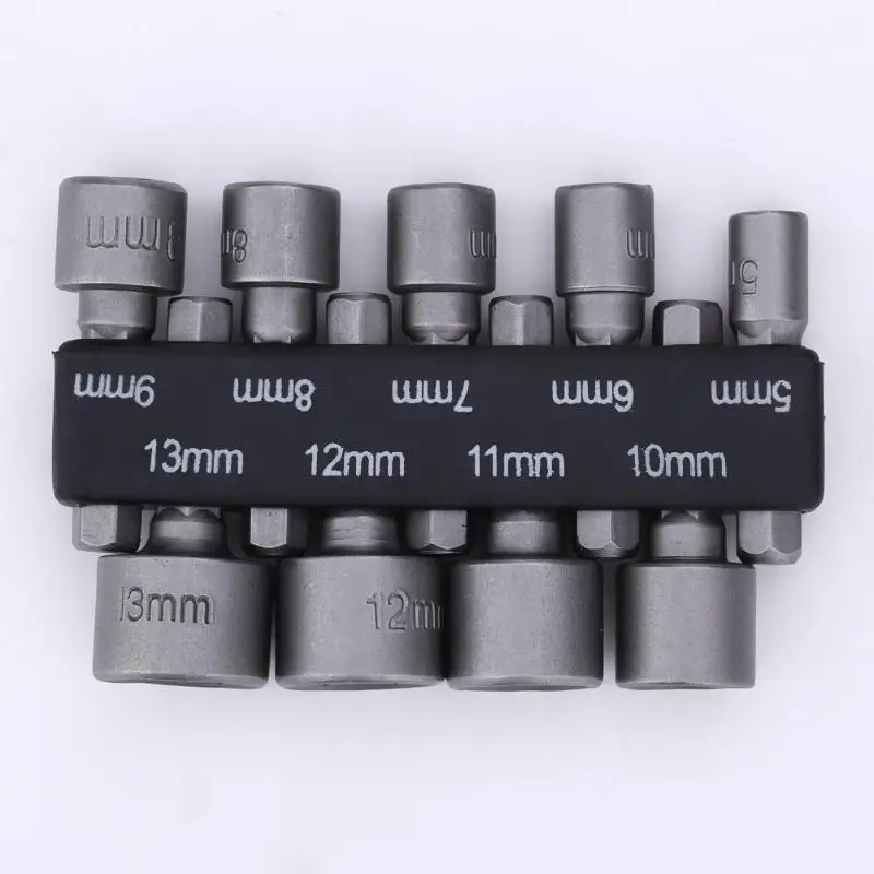 

9pcs/set DIY Hex Socket Sleeve Nozzles Nut Driver Drill Bit 5mm-13mm Drill Bit Adapter for Woodworking 35mm Length Power Tool